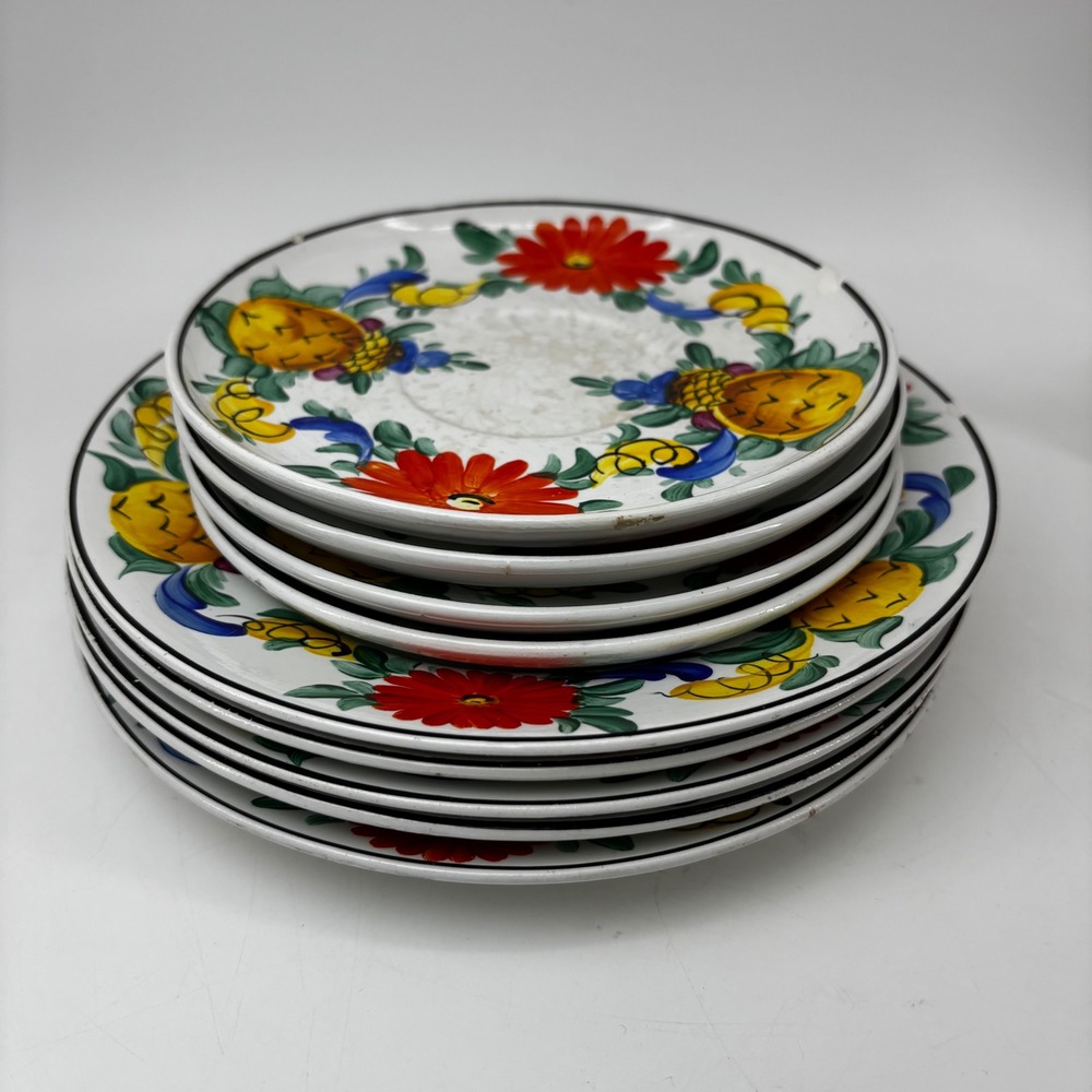 Vintage H. & N. Germany De Luxe Floral Pineapple Ceramic Saucer &DessertSet 1796